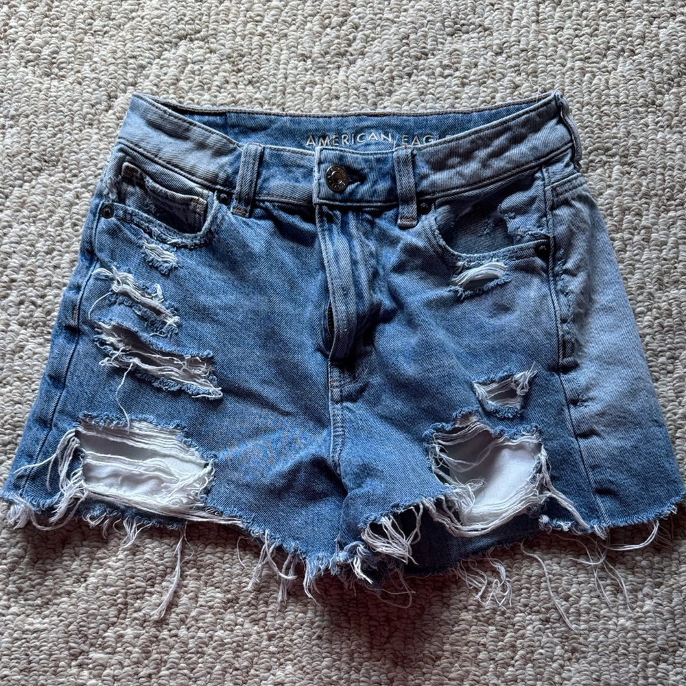 American Eagle Outfitters Light Blue Ripped Jean Shorts